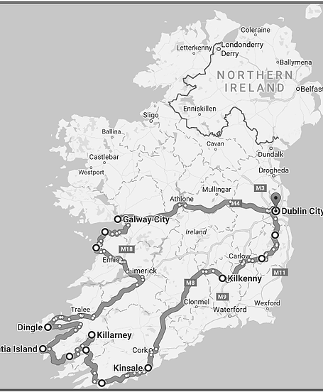 7 Day Tour of Ireland Map